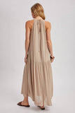 Gathered Halter Neck Flowy Maxi Dress