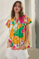 Floral Printed Ruffle Sleeve Blouse