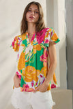 Floral Printed Ruffle Sleeve Blouse