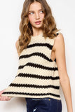 Chunky Striped Crew Mock Neck Sleeveless Sweater Top