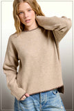 La Miel - JDS3607-Crew Mock Neck Sweater ContrastStitch Halloween Fall