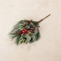 16" Mixed Pine Pick w/ Holly & Jingle Bells