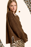 La Miel - JDS3607-Crew Mock Neck Sweater ContrastStitch Halloween Fall