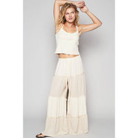 Raw edge double gauze solid wide pants