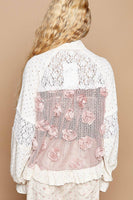 Long Balloon Sleeve Flower Detail Button Down Shirt Top
