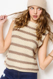 Chunky Striped Crew Mock Neck Sleeveless Sweater Top