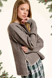 La Miel - JDS3607-Crew Mock Neck Sweater ContrastStitch Halloween Fall