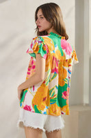 Floral Printed Ruffle Sleeve Blouse