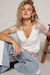 Half lace sleeve v-neck tee