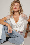 Half lace sleeve v-neck tee