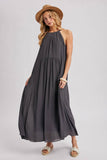 Gathered Halter Neck Flowy Maxi Dress