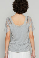 Half lace sleeve v-neck tee