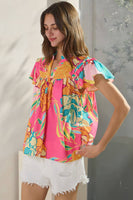 Floral Printed Ruffle Sleeve Blouse