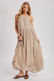 Gathered Halter Neck Flowy Maxi Dress