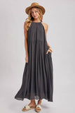 Gathered Halter Neck Flowy Maxi Dress