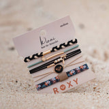 K'lani hair tie bracelets - "Roxy Coastal Drift" Black & Neutral Beachy Vibe Hair Tie Bracelets