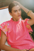 Oddi - Embroidered Flutter Ruffle Sleeve Top