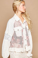 Long Balloon Sleeve Flower Detail Button Down Shirt Top