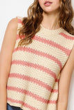 Chunky Striped Crew Mock Neck Sleeveless Sweater Top