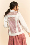 Floral Embroidered Inset Sheer Denim Jacket
