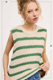 Chunky Striped Crew Mock Neck Sleeveless Sweater Top