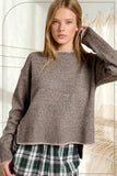 La Miel - JDS3607-Crew Mock Neck Sweater ContrastStitch Halloween Fall