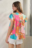 Floral Printed Ruffle Sleeve Blouse