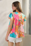 Floral Printed Ruffle Sleeve Blouse