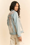 Floral Embroidered Inset Sheer Denim Jacket