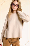 La Miel - JDS3607-Crew Mock Neck Sweater ContrastStitch Halloween Fall