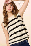 Chunky Striped Crew Mock Neck Sleeveless Sweater Top