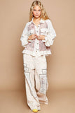 Long Balloon Sleeve Flower Detail Button Down Shirt Top
