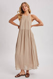 Gathered Halter Neck Flowy Maxi Dress
