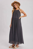 Gathered Halter Neck Flowy Maxi Dress