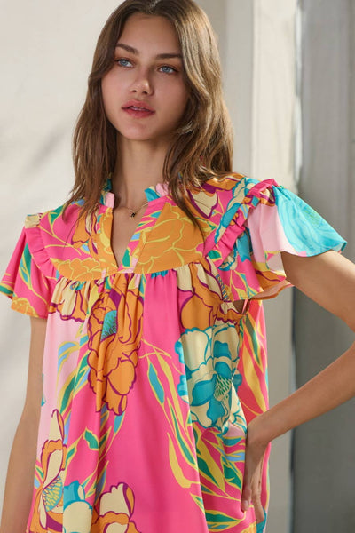 Floral Printed Ruffle Sleeve Blouse