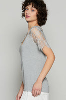 Half lace sleeve v-neck tee