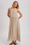 Gathered Halter Neck Flowy Maxi Dress