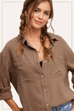 Crinkled Gauze Button Down Shirt