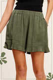 Flared Hem Elastic Band Shorts with Front Pockets