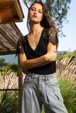 Half lace sleeve v-neck tee