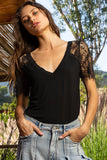 Half lace sleeve v-neck tee