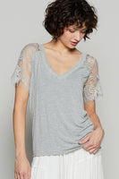 Half lace sleeve v-neck tee