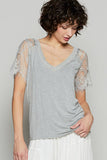 Half lace sleeve v-neck tee