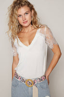 Half lace sleeve v-neck tee