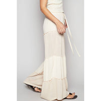Raw edge double gauze solid wide pants