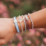 K'lani hair tie bracelets - "Bloom" Maroon & Pink with Pressed Flowers Hair Tie Bracelets