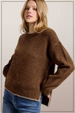 La Miel - JDS3607-Crew Mock Neck Sweater ContrastStitch Halloween Fall