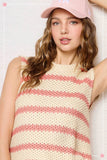 Chunky Striped Crew Mock Neck Sleeveless Sweater Top