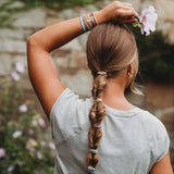 K'lani hair tie bracelets - "Bloom" Maroon & Pink with Pressed Flowers Hair Tie Bracelets