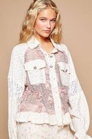 Long Balloon Sleeve Flower Detail Button Down Shirt Top